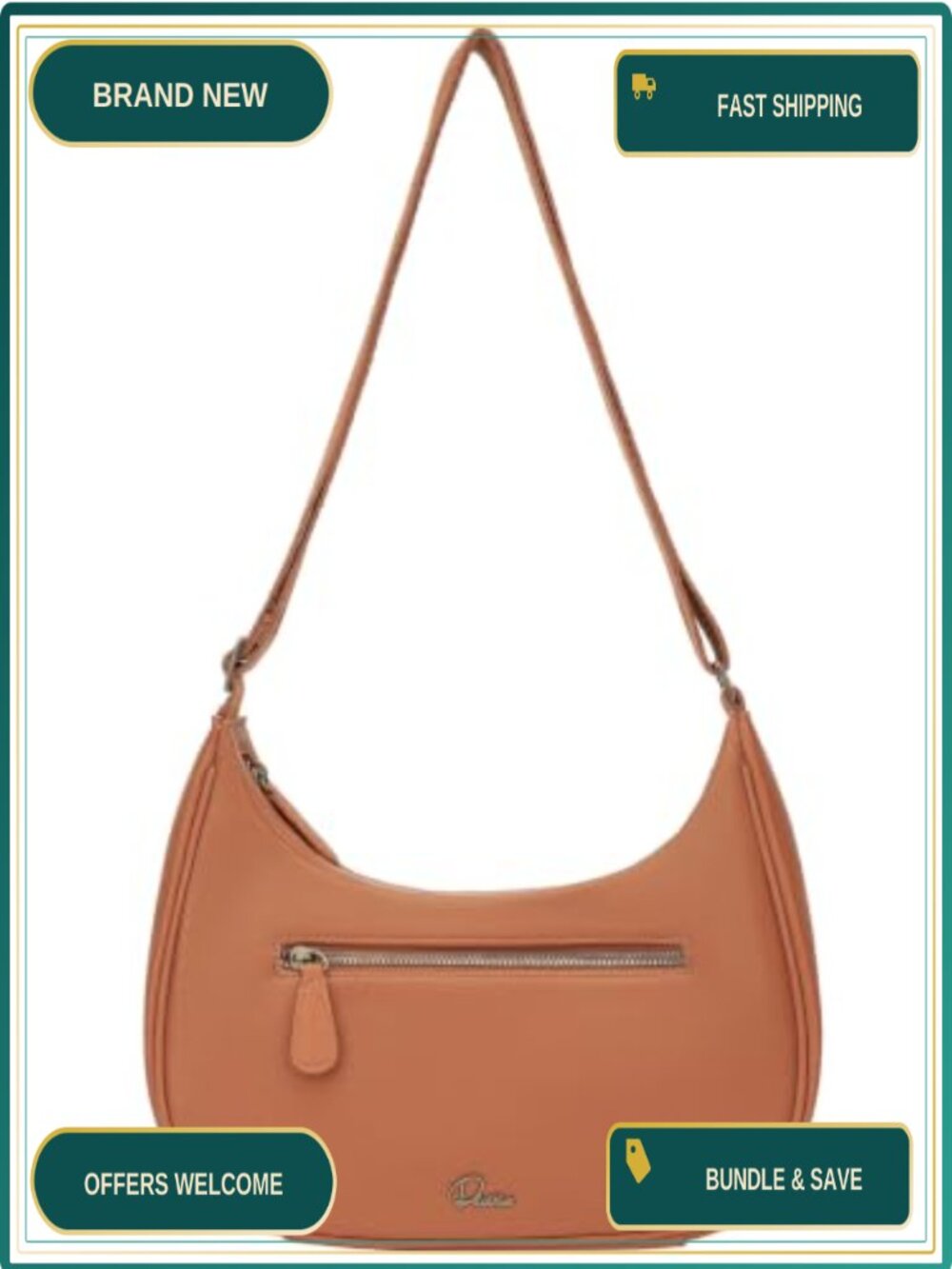 Vegan Leather Crescent Hobo Shoulder Bag with Adjustable Crossbody Strap